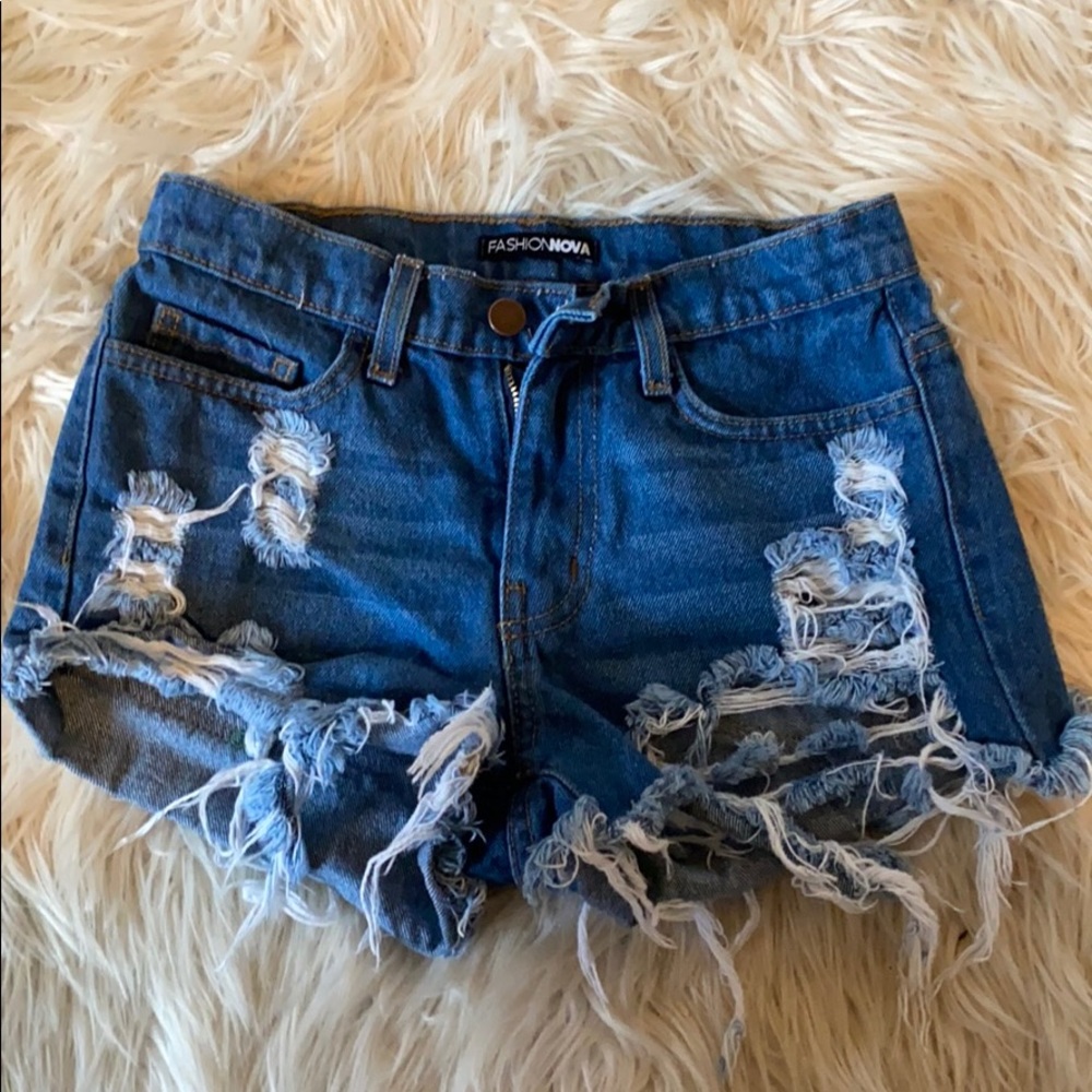 High waisted distressed shorts
